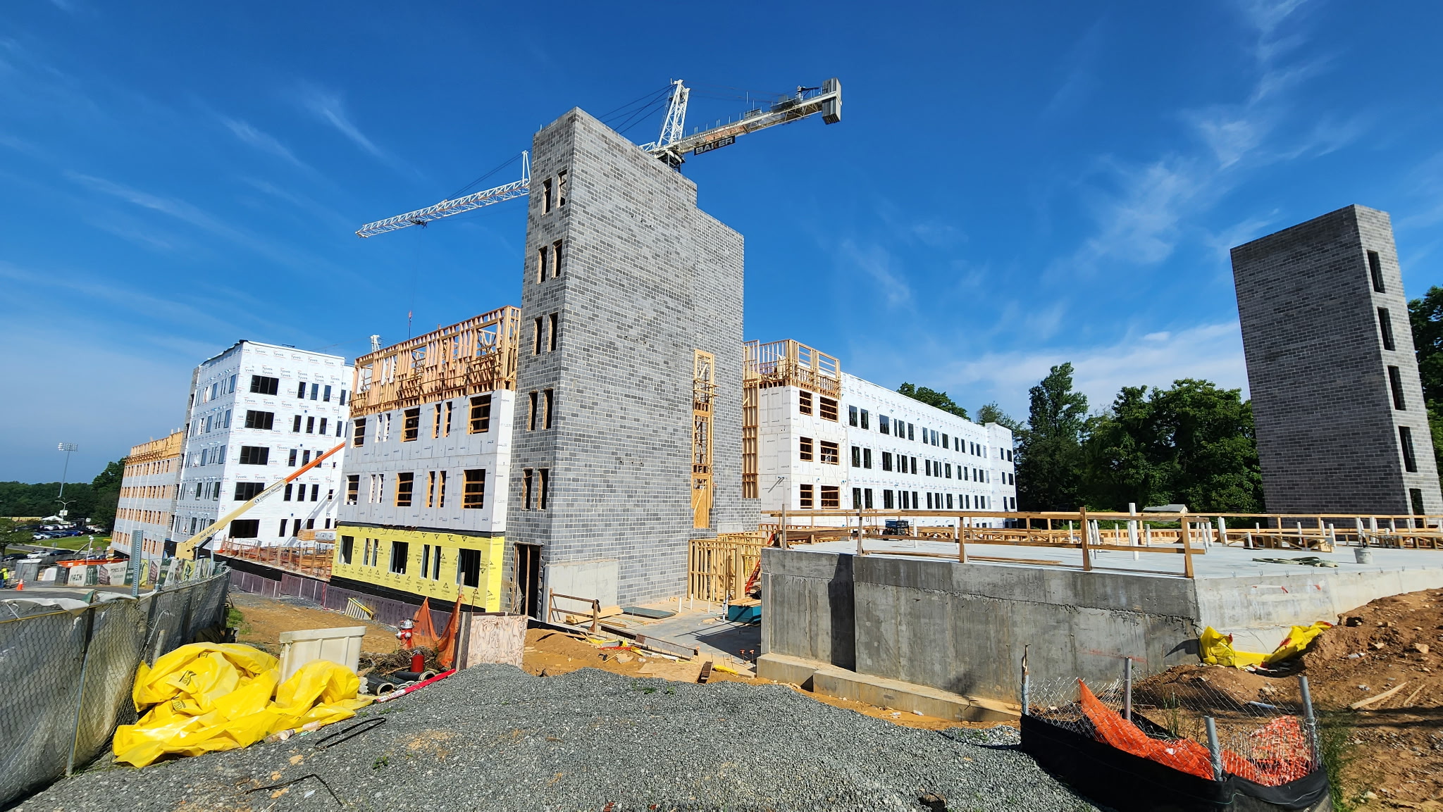 A finished view of the GMU One University Fairfax student housing development.